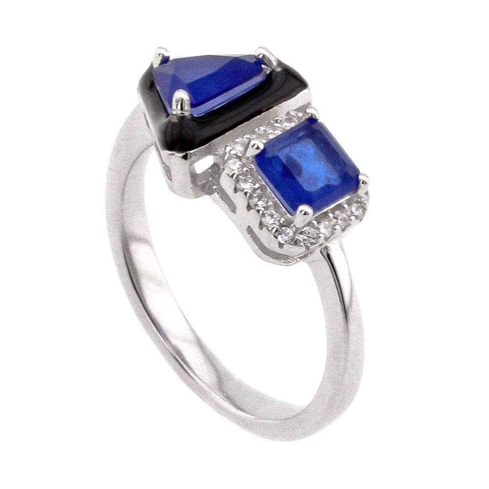 Серебряное кольцо с синими фианитами Треугольник Квадрат K11723с, 17 размер