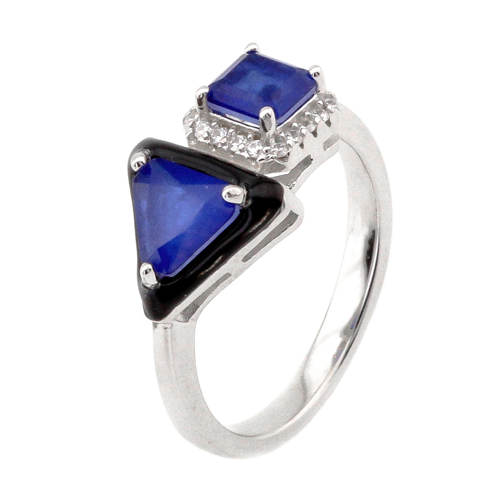 Срібний перстень з синіми фіанітами Трикутник Квадрат K11723с, 17 розмір