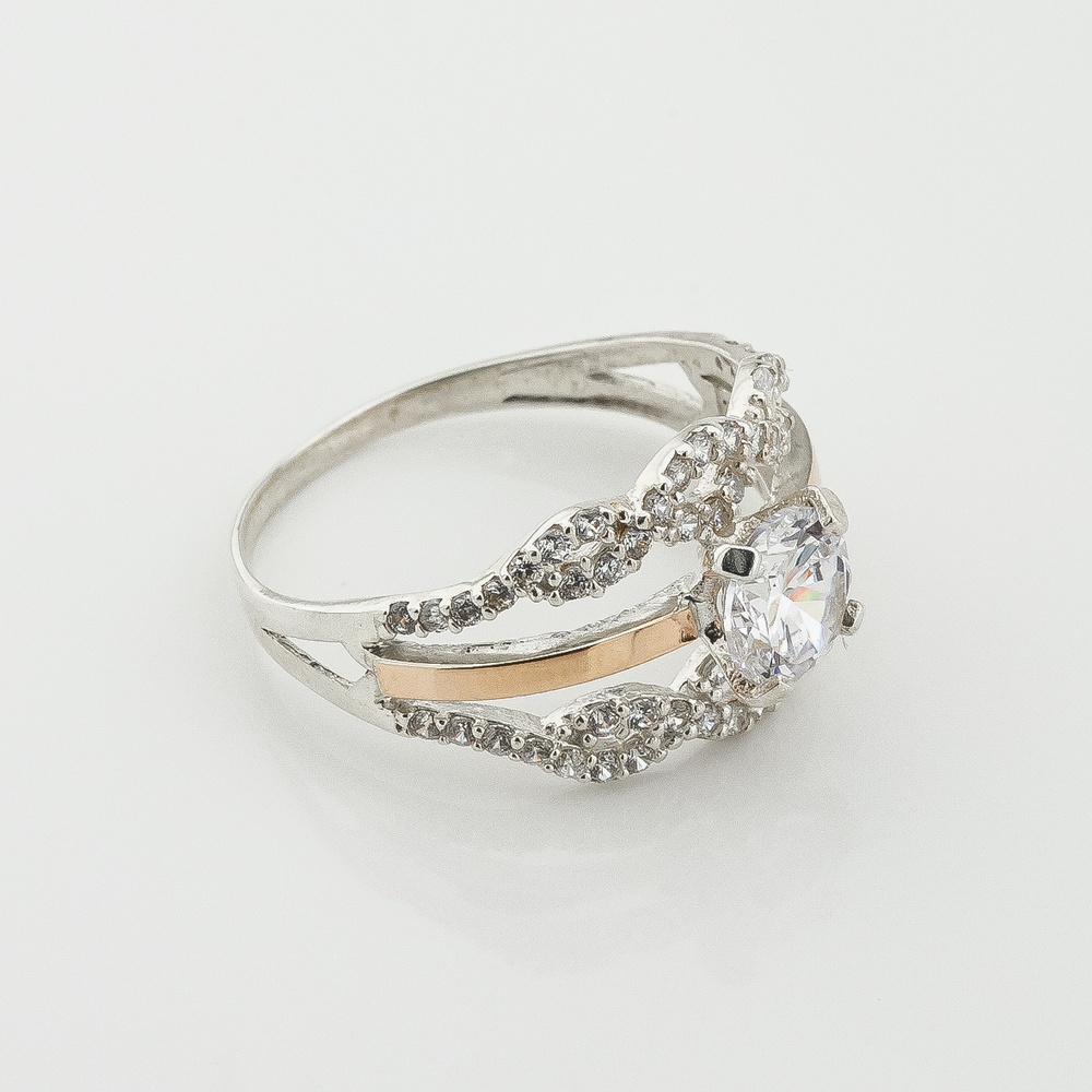 Серебряное кольцо с фианитами с золотыми накладками к6861ф, 18,5 размер