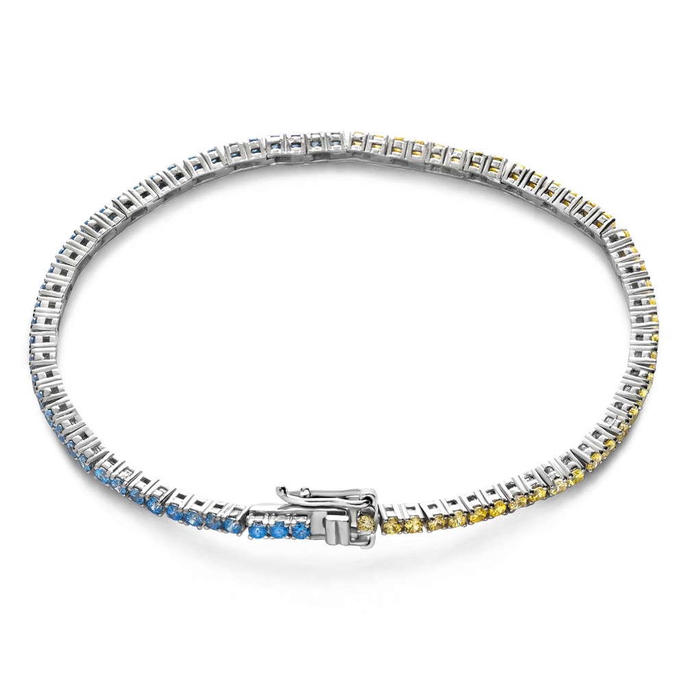 Срібний браслет Доріжка з жовто-блакитними фіанітами 3501020, 16 розмір