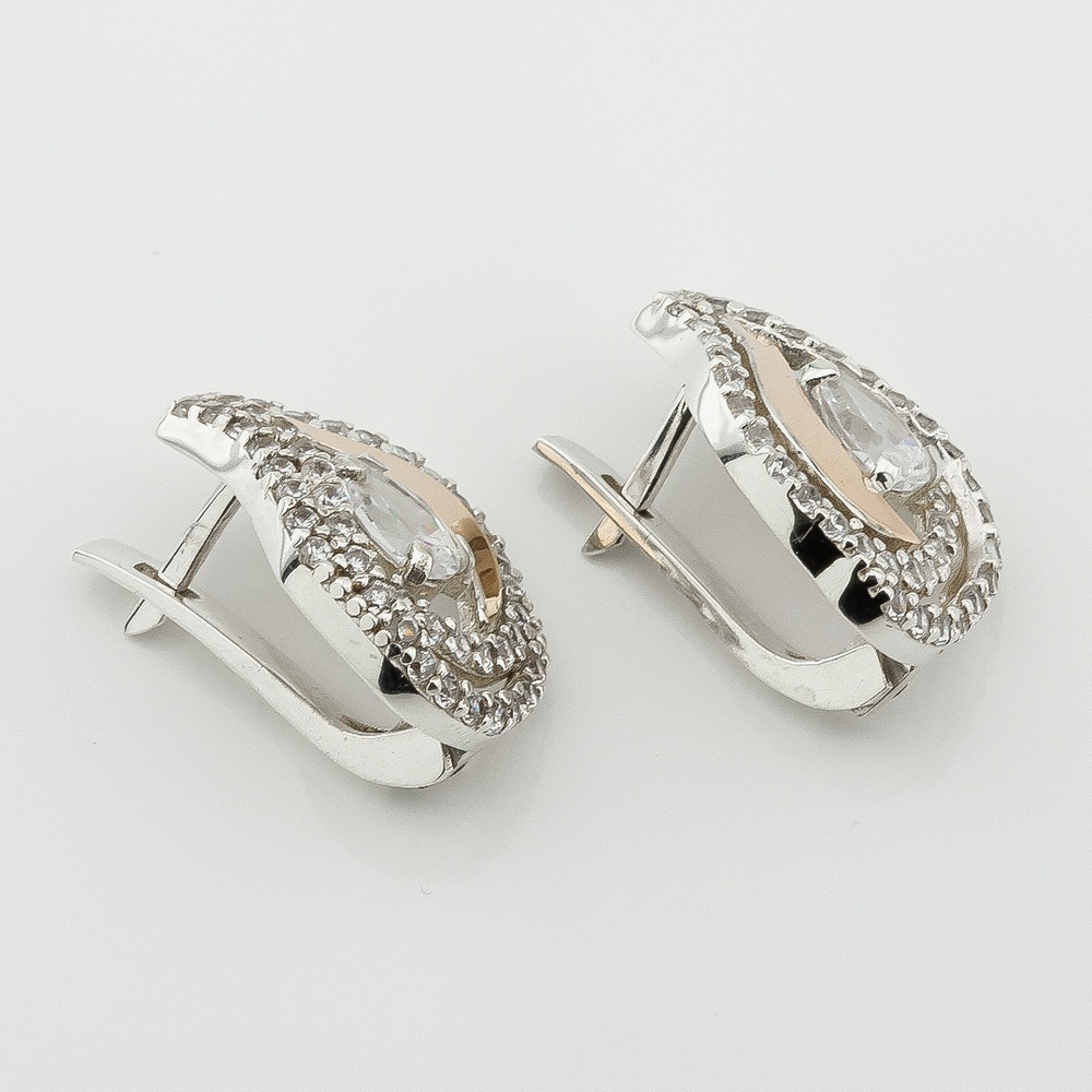 Срібні сережки Крапля з фіанітами із золотими накладками с705ф