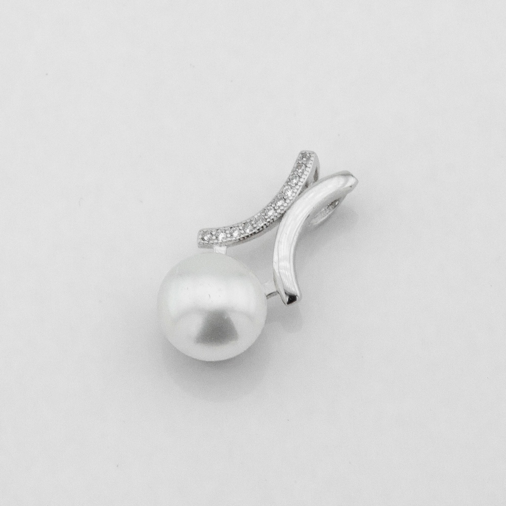 Серебряная подвеска с жемчугом и белыми фианитами p13898, Белый