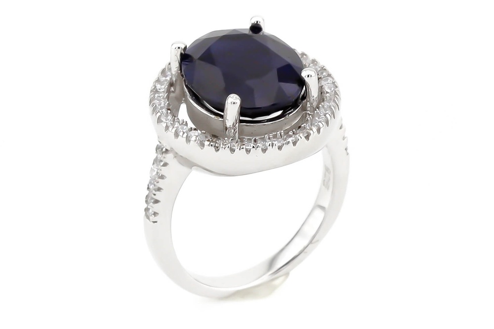 Серебряное кольцо с сапфиром и фианитами 9740, 16 размер, 16, Синий