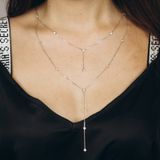 Двойное серебряное колье-галстук Роса с белыми фианитами ko14695, 45 размер