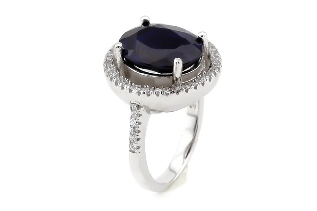Срібний перстень з сапфіром і фіанітами 9740, 16 розмір, 16, Синій