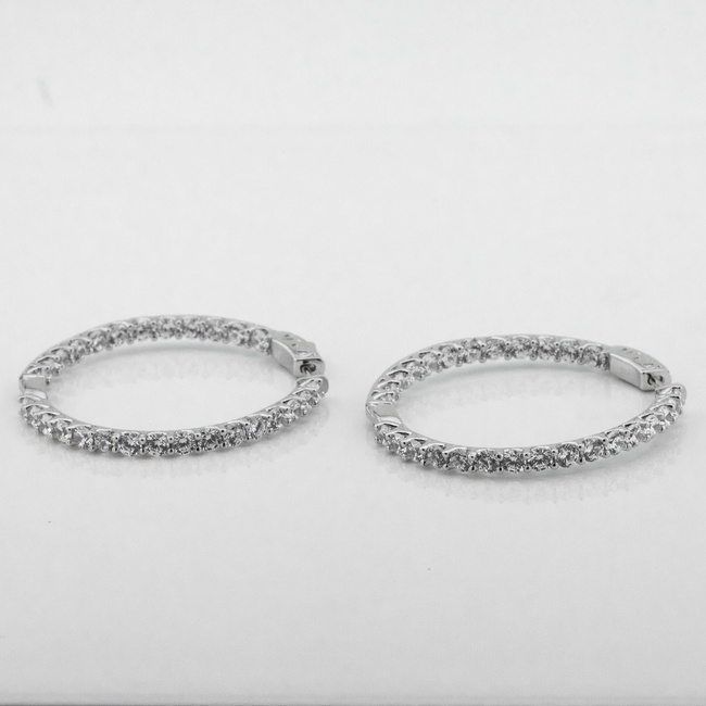 Срібні сережки-кільця середні Доріжки з білими фіанітами c121595, Білий