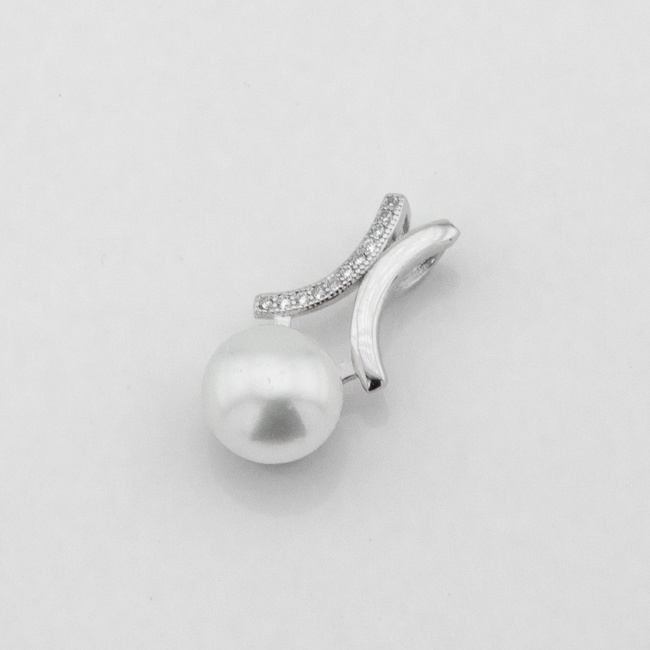 Срібна підвіска з перлами та білими фіанітами p13898, Білий