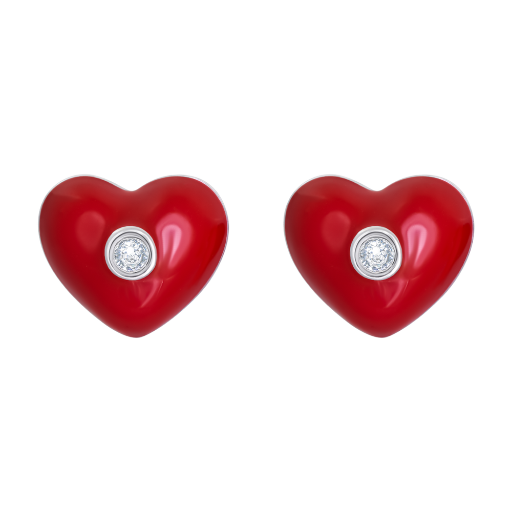 Дитячі сережки-пусети Серденько з червоною емаллю та фіанітами 2195824006070501, Червоний, UmaUmi Symbols