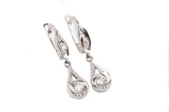 Сережки-висюльки з підвісками з білого золота з діамантами EO08626, Білий