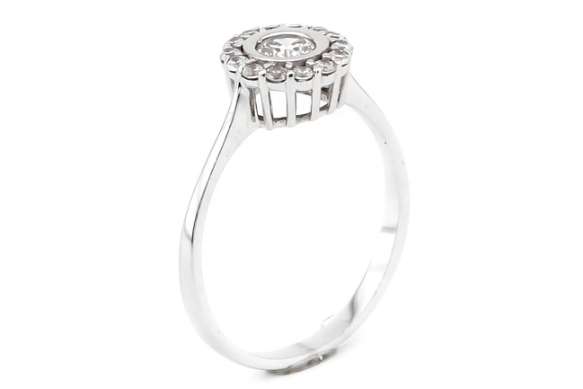 Женское тонкое кольцо из белого золота 585 с белыми фианитами КК11370, 17,5 размер, 17-5, Белый