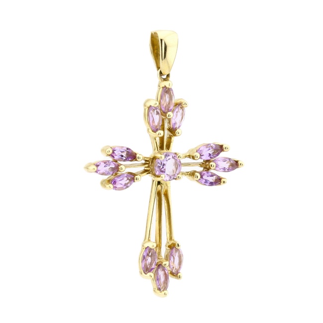 Золотий хрестик з фіолетовими аметистами маркіз 13105-1, Фіолетовий