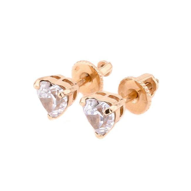 Золоті сережки-пусети "Сердечка" з білими фіанітами 121044-1, Білий