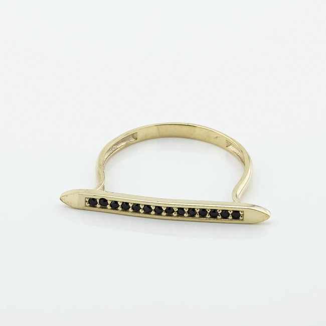 Позолоченное серебряное кольцо Планка-дорожка с черными фианитами 3102022, 18,5 размер