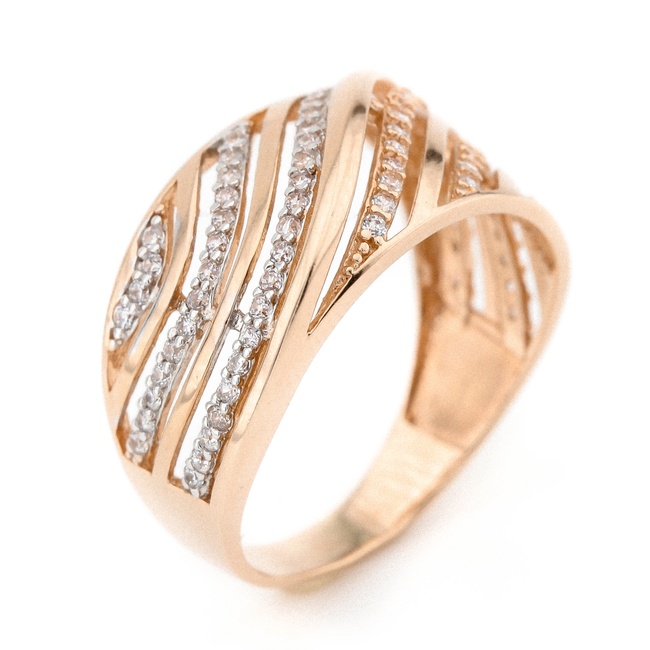 Золотое кольцо Волны с белыми фианитами КК11206, 18,5 размер, 18-5, Белый