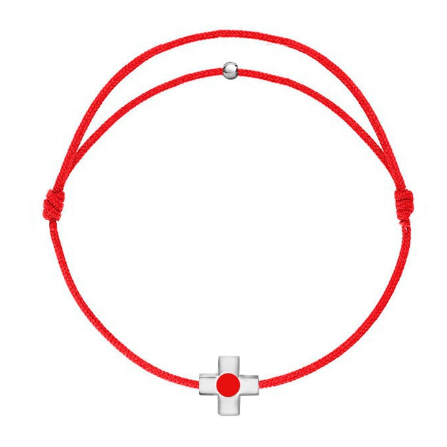 Браслет червона нитка Хрестик об'ємний зі срібла Арт. Mbn350r, Червоний