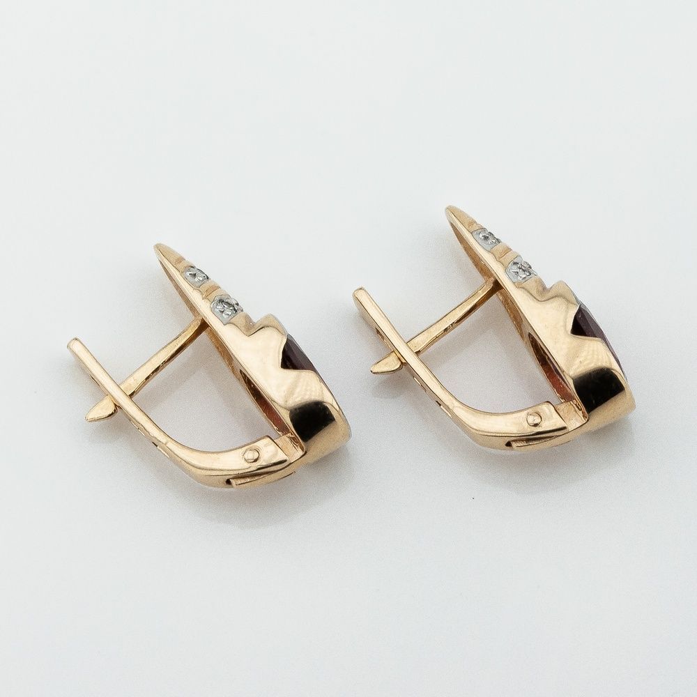 Золотые серьги с гранатом и фианитами 12970gr