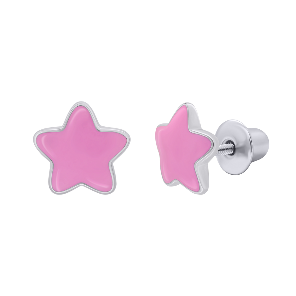 Серьги-пуссеты Звездочки с розовой эмалью 2105782006110501