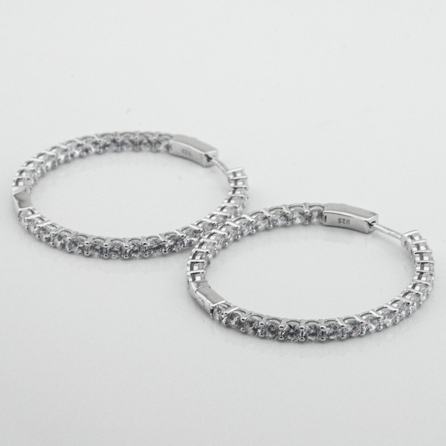 Срібні сережки-кільця з фіанітами 3201997