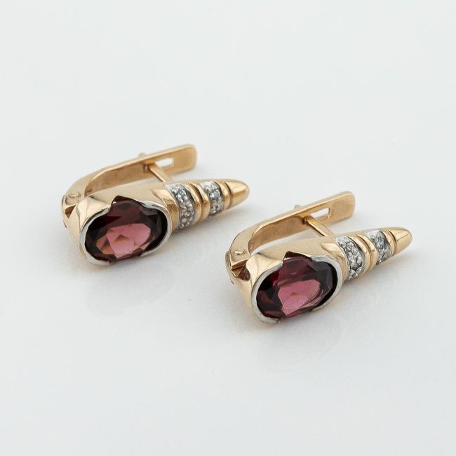 Золоті сережки з гранатом та фіанітами 12970gr