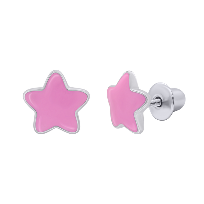Серьги-пуссеты Звездочки с розовой эмалью 2105782006110501