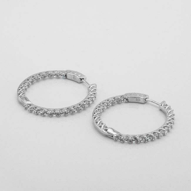 Серебряные серьги-кольца с фианитами (⌀3,5 см) 3202148