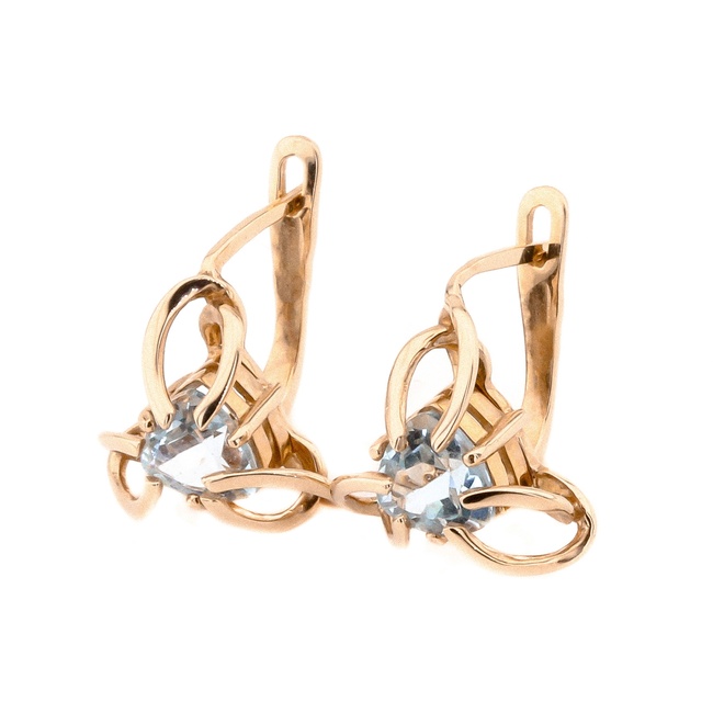 Золотые классические сережки с топазами и фианитами 12506top, Голубой