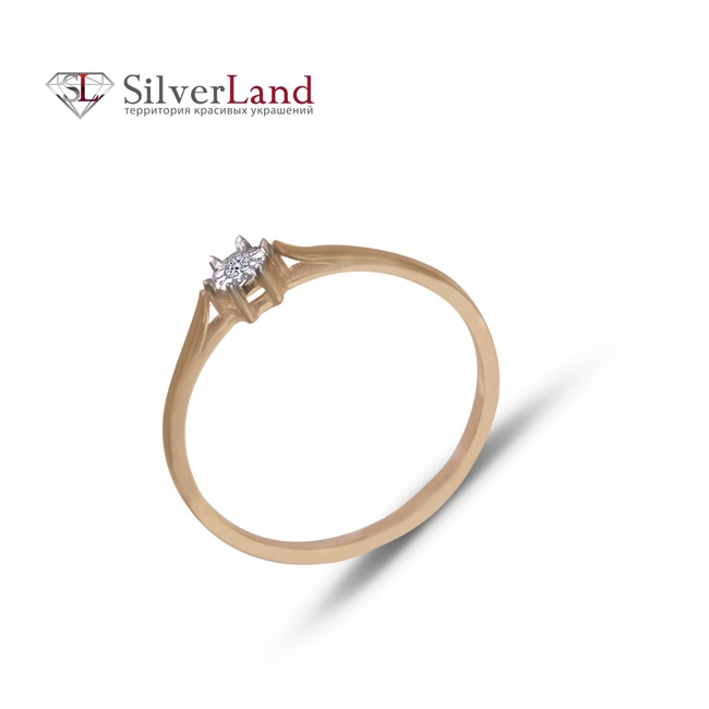 Тонкое кольцо из красного золота с бриллиантом Арт. ES58013, Белый