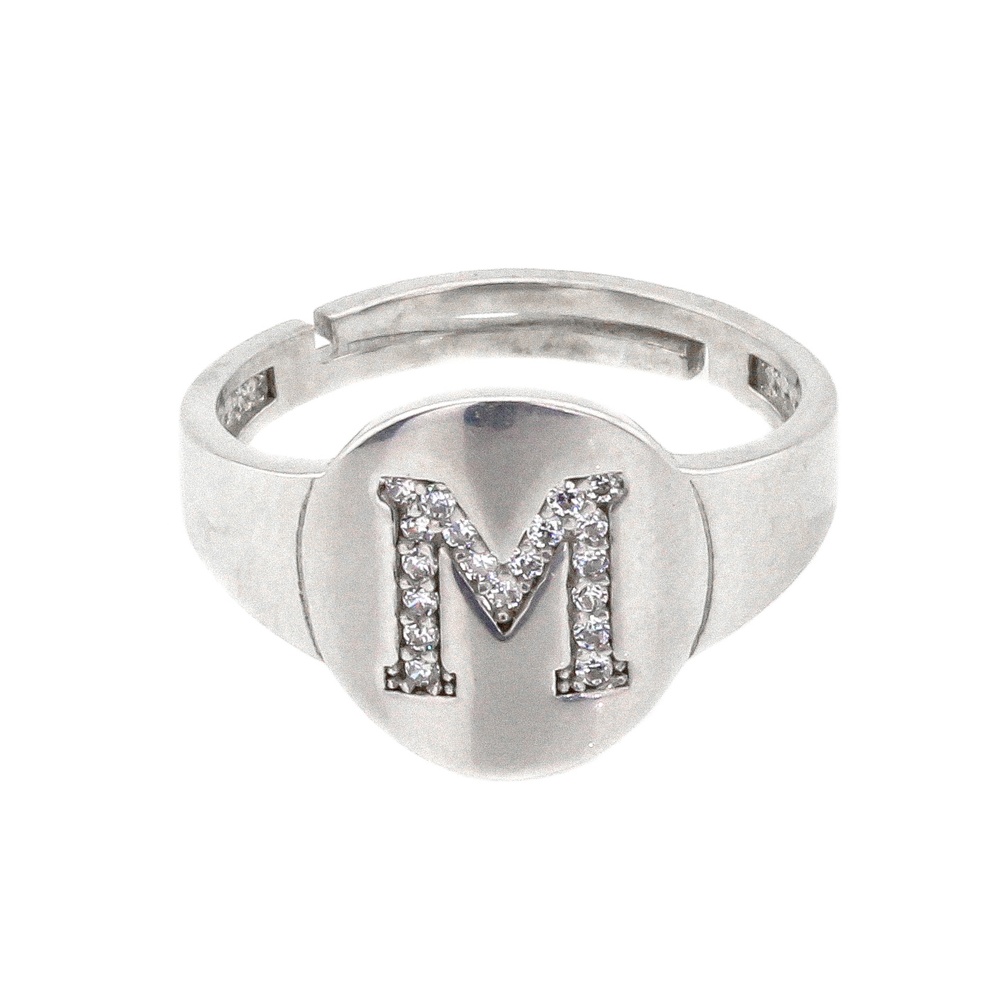 Срібний перстень з буквою "M" c білими фіанітами K11582, 17,5 розмір, 17-5, Білий
