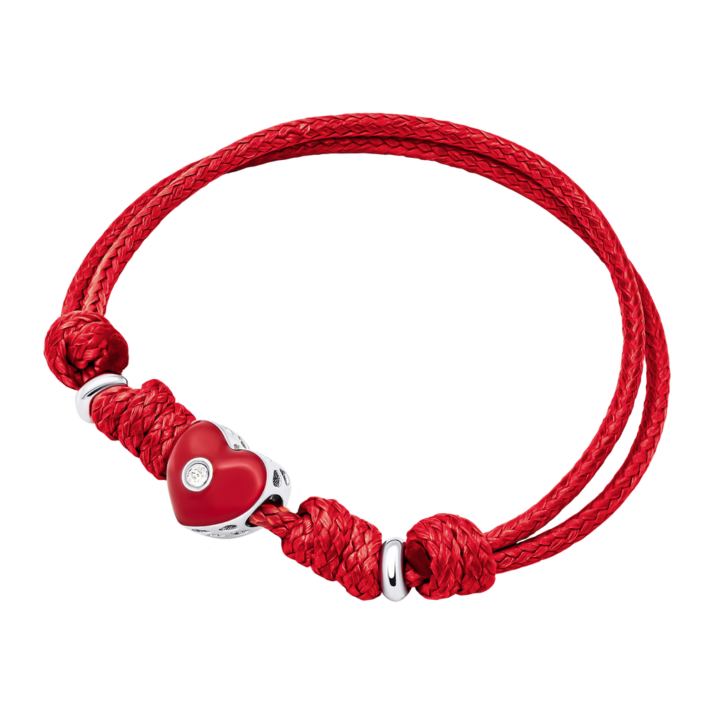 Детский браслет на шнурке Сердечко с красной эмалью и фианитом красный 4195824056070407, Красный, Красный, UmaUmi Symbols
