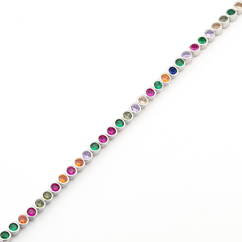 Серебряный мягкий браслет из завальцованых камней с разноцветными фианитами B15464
