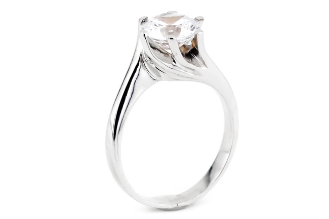 Тонкое кольцо из белого золота 585 с одним фианитами КК11372, 17,5 размер, 17-5, Белый