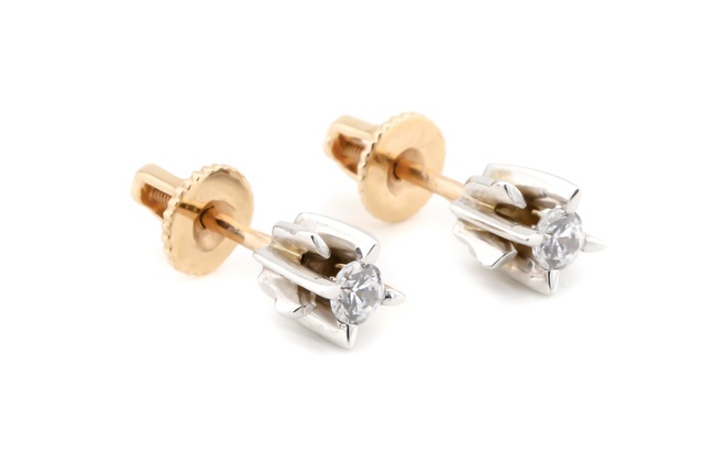 Золоті сережки-гвоздики (пусети) з фіанітами 12356а-1, Білий