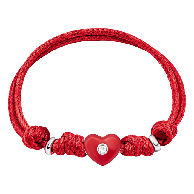 Детский браслет на шнурке Сердечко с красной эмалью и фианитом красный 4195824056070407, Красный, Красный, UmaUmi Symbols