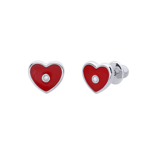 Детские серьги Сердце с камешком красное 2105604006070501, Красный, UmaUmi Symbols