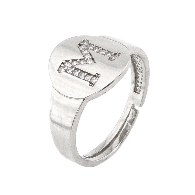 Серебряное кольцо с буквой "M" c белыми фианитами K11582, 17,5 размер, 17-5, Белый