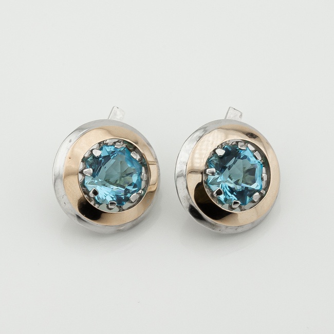 Срібні сережки Кружечок з блакитними фіанітами із золотими накладками с470ф