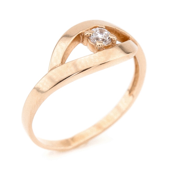 Золотое кольцо с фианитом в классическим стиле 11966, 18 размер