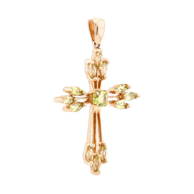 Золотий хрестик з зеленими хризолітами 13105-3, Зелений