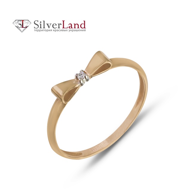 Золотое кольцо с бриллиантом с бантиком Арт. ES58019, Белый