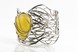 Широкий срібний браслет жорсткий ажурний з жовтим бурштином 15633, Жовтий
