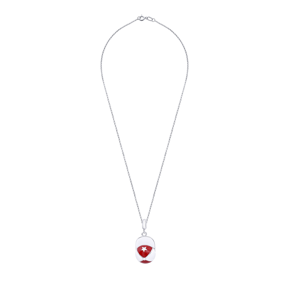 Детский серебряный кулон Кепка Бело-Красный с эмалью (10х15) Арт. 5556uuk-1