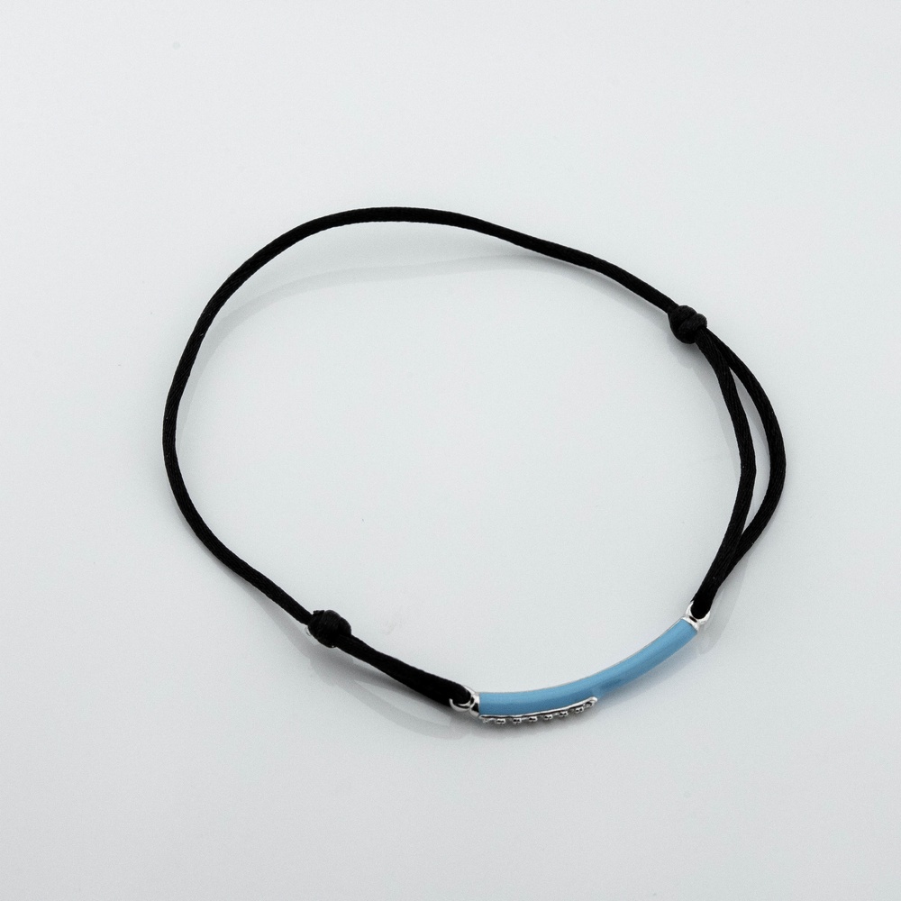 Серебряный браслет с голубой эмалью и фианитами на черной нити 3501038