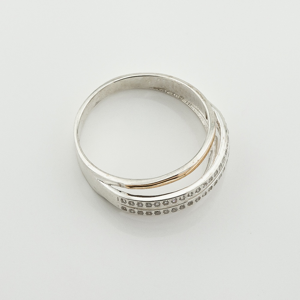 Серебряное кольцо Дорожки с фианитами с золотыми накладками к736ф, 17,5 размер