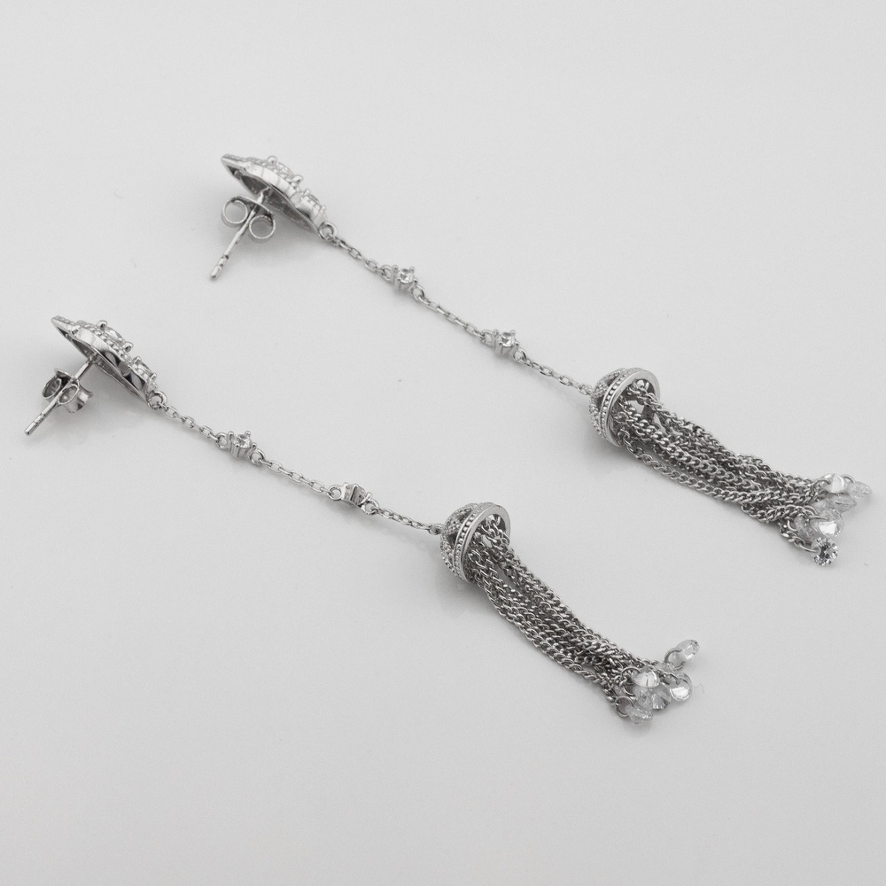 Срібні сережки ланцюжки Пензлики з фіанітами c121519