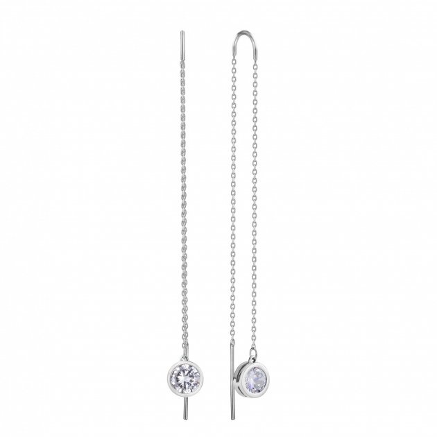 Срібні сережки-протяжки довгі подвійні Камінчик з фианітом c23153-Н, Білий