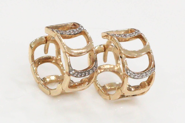 Золоті широкі сережки кільцями з фіанітами КС12012, Білий