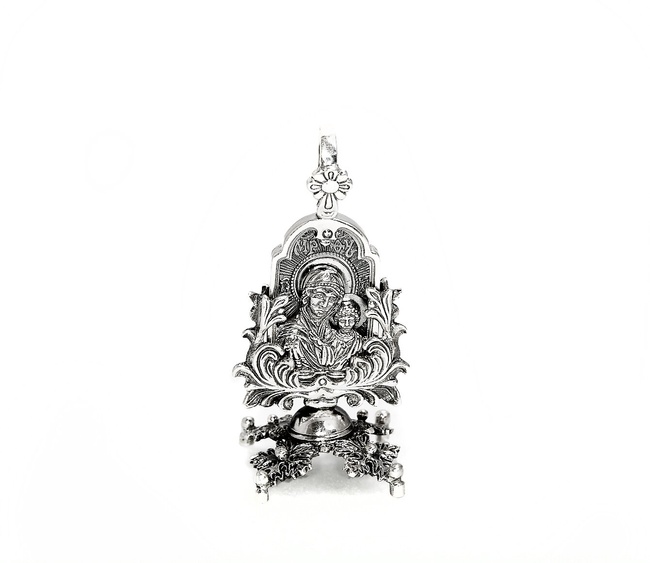 Ладанка на подставке Божья Матерь Казанская из серебра 925 с чернением 1017-IDE