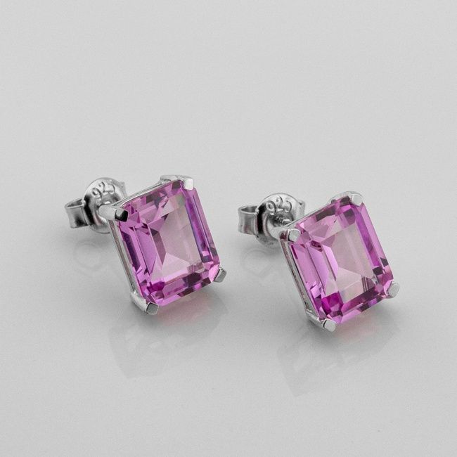 Серебряные серьги с фианитами (тон камня под розовый сапфир) 3202430, Розовый, 22