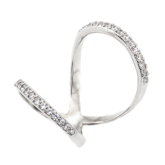 Двойное тонкое кольцо "Восьмерка" с белыми фианитами из серебра 11801-2, 19,5 размер, 19-5, Белый