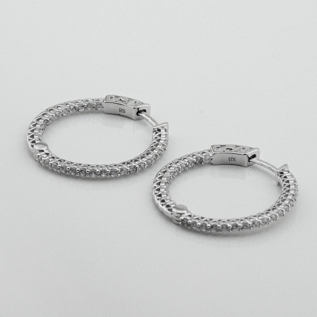 Серебряные серьги-кольца с фианитами 3202002